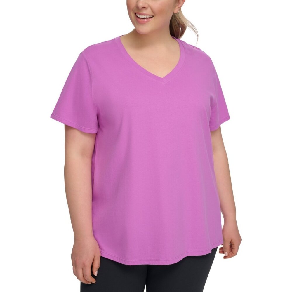 Calvin Klein Performance Plus Size 2X Cotton V-Neck Short-Sleeve T-Shirt Pink